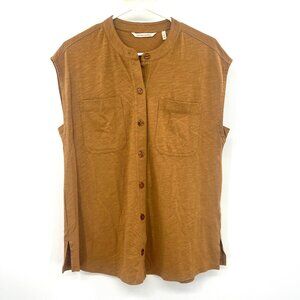 Soft Surroundings Tan Burnt Orange Button Front Sleeveless Top Women's Med